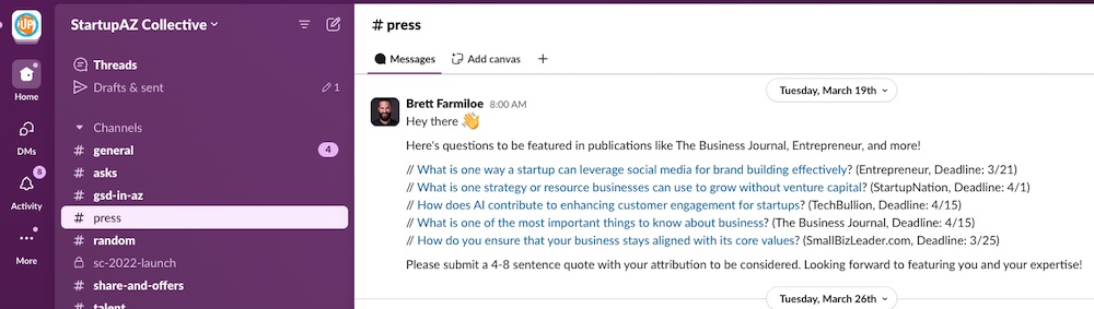 Featured API Slack