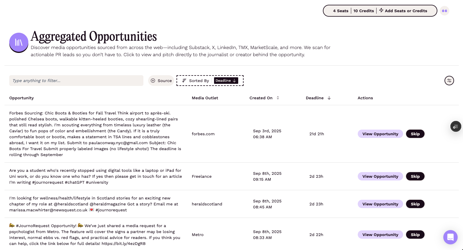 Aggregated Opportunities from Featured.com