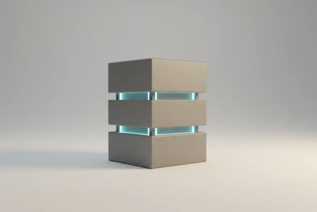 Modular tiered block splitting into organized layers on a soft background, symbolizing business restructuring and growth.