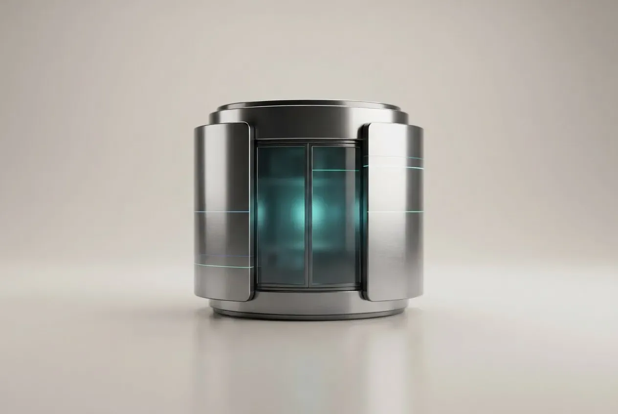 Secure digital data vault protected by a metallic shield on a soft neutral background